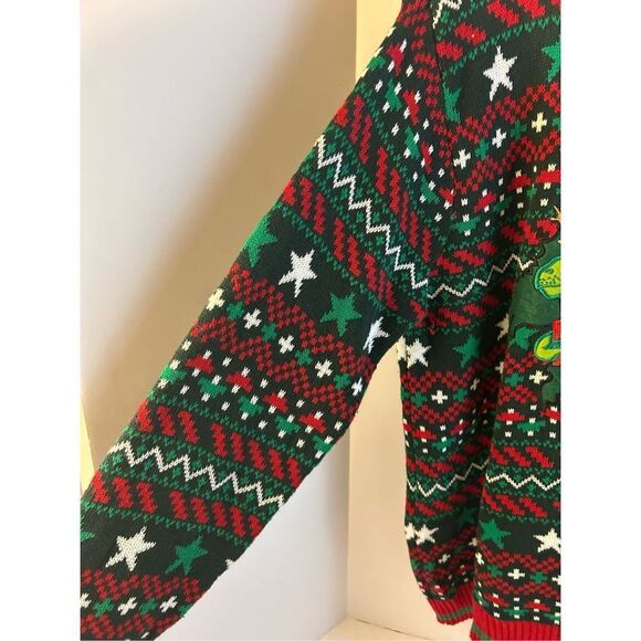33 Degree Dinosaur Santa Hat Gingerbread M Mens Christmas Sweater Green Red - Picture 4 of 9